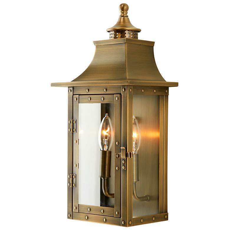 Image 1 St. Charles 16 1/2"H Aged Brass 2-Light Outdoor Wall Light