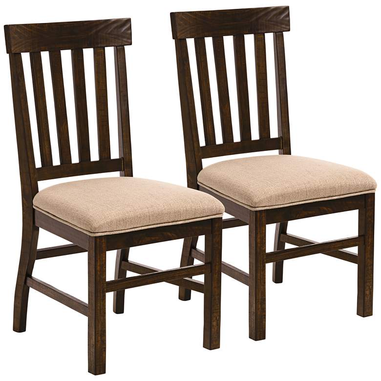 Image 1 St. Claire Dark Wood Beige Upholsted Dining Chairs Set of 2