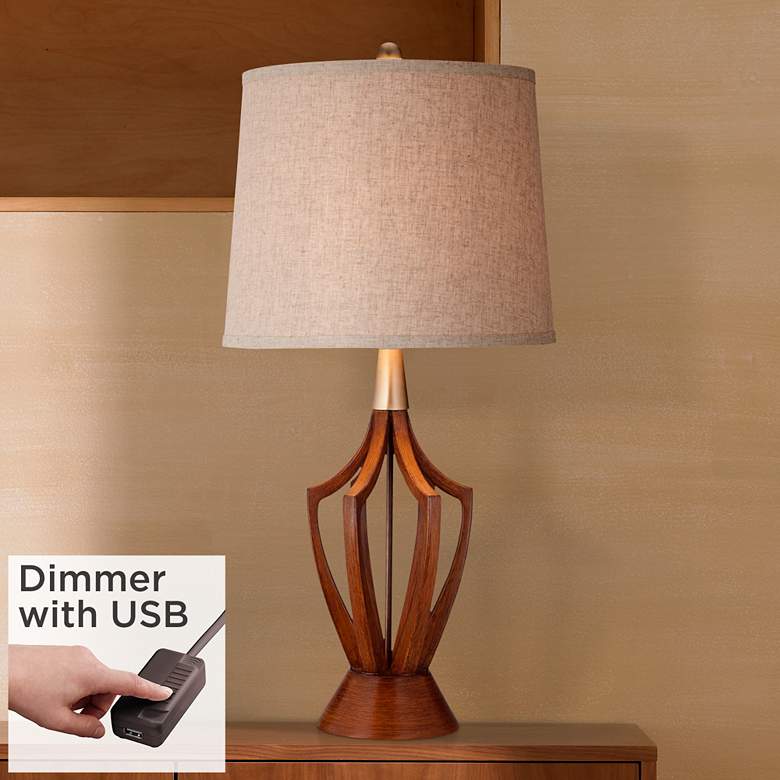Image 1 St. Claire Mid-Century Modern Table Lamp with USB Dimmer Cord