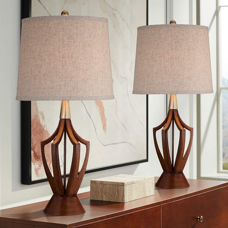 Image 1 St. Claire Wood Open Base Table Lamps Set of 2