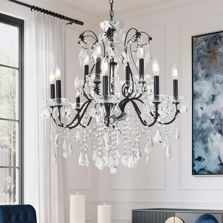 Image 1 St.Francis 28" Wide Dark Bronze Crystal 12-Light Chandelier