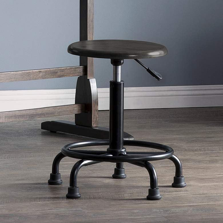 Image 1 St. James Distressed Black Wood Swivel Adjustable Stool