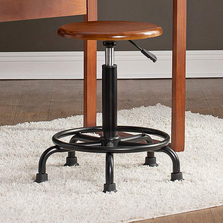 Image 2 St. James Rustic Oak Wood Swivel Adjustable Stool