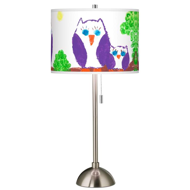 Image 1 St. Jude Owl Family Giclee Brushed Nickel Table Lamp
