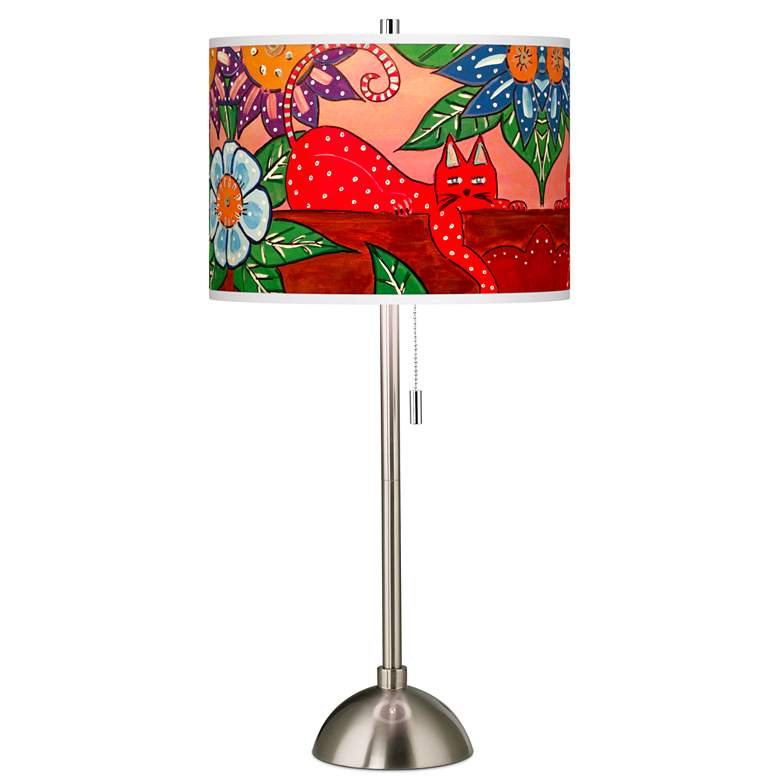 Image 1 St. Jude Strawberry Cat Giclee Brushed Nickel Table Lamp