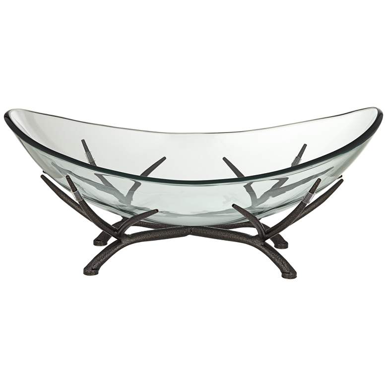 Image 1 St. Tropez Black Metal and Clear Glass Oval Decorative Bowl