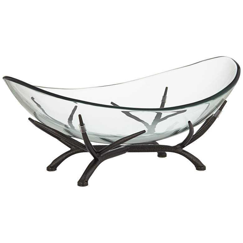 Image 3 St. Tropez Black Metal and Clear Glass Oval Decorative Bowl more views