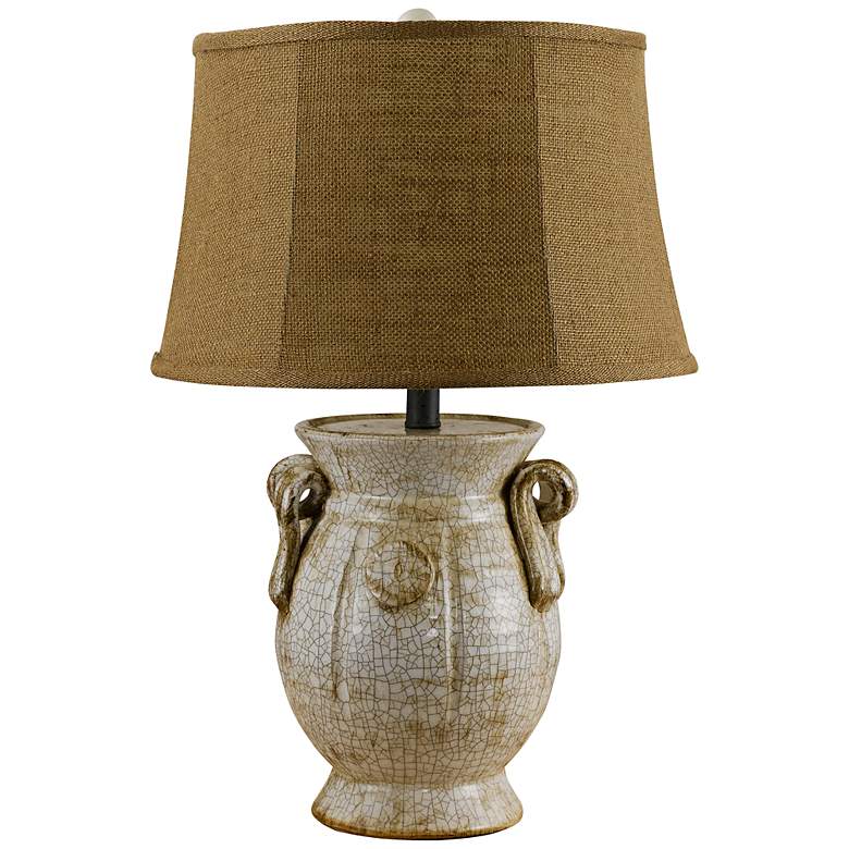 Image 1 St. Tropez Crackled Ivory And Burlap Jug Shape Table Lamp