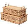 2_Stackable Hyacinth Baskets with Oak Lids, Natural Set of 2