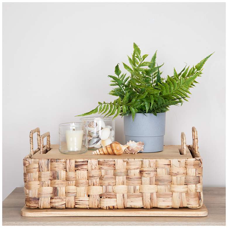 Image 3 Stackable Hyacinth Baskets with Oak Lids, Natural Set of 2 more views