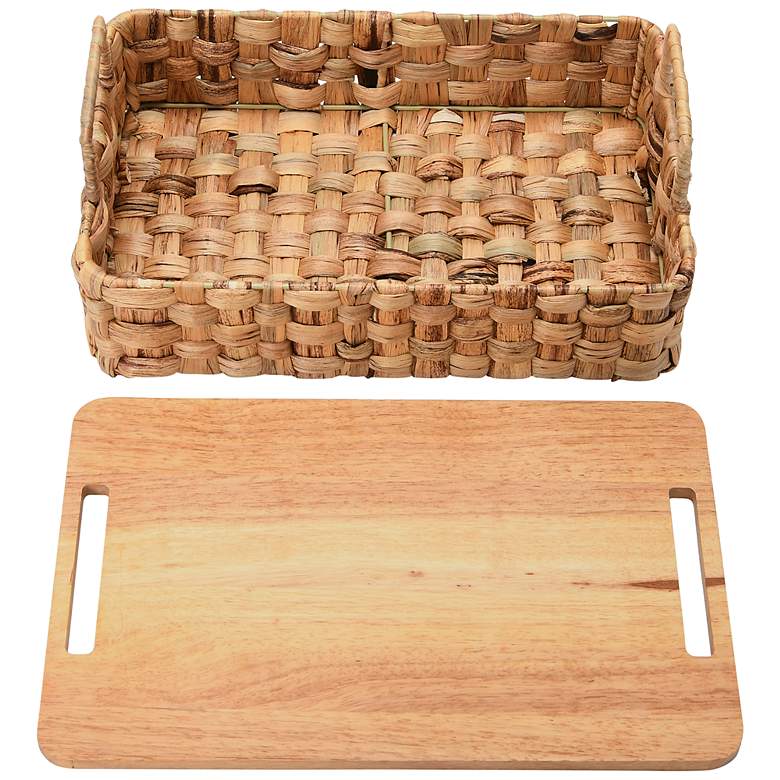 Image 7 Stackable Hyacinth Baskets with Oak Lids, Natural Set of 2 more views