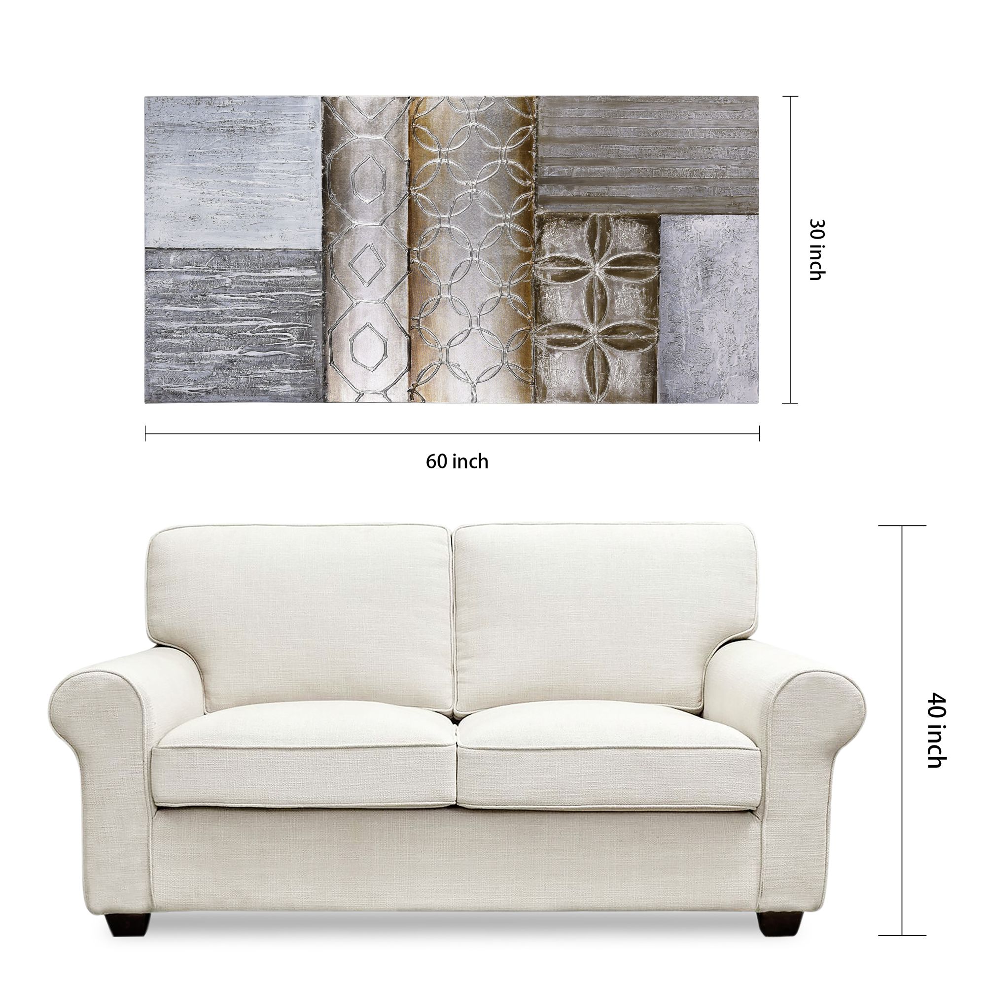 Stacked 1 60" Wide Hand-Painted Rectangular Canvas Wall Art in scene