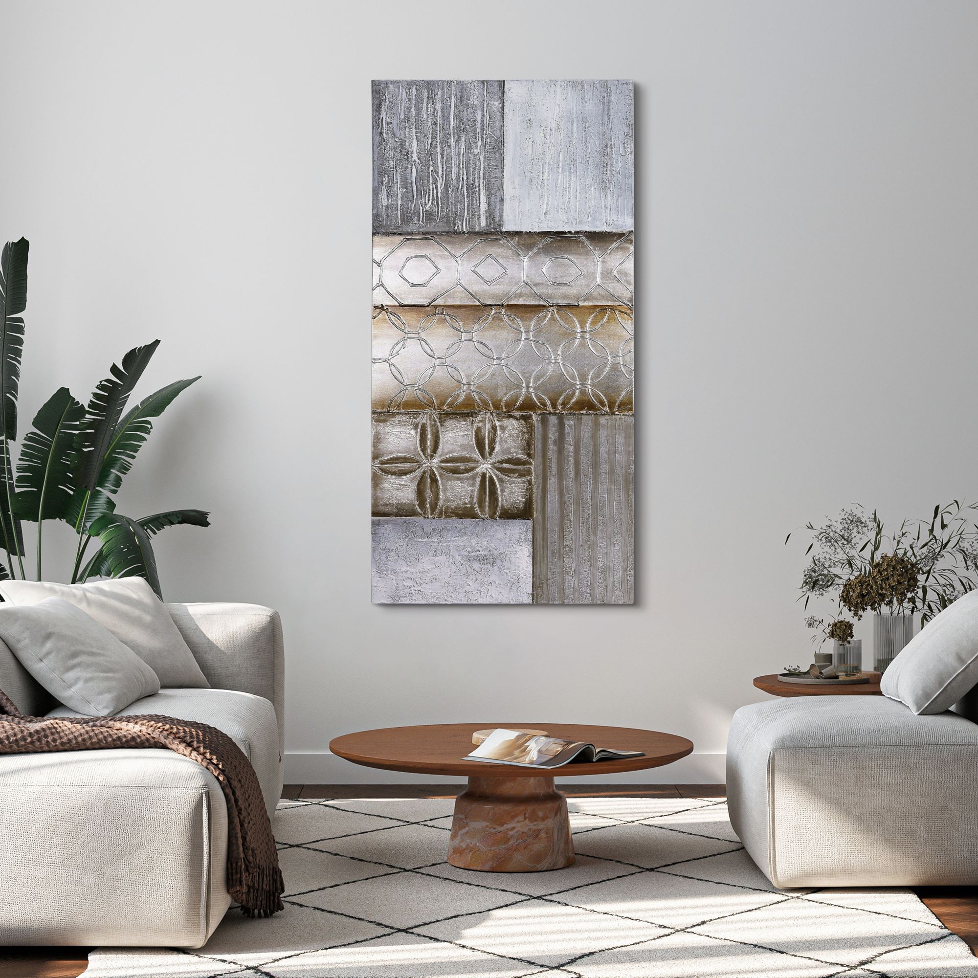 Stacked 1 60" Wide Hand-Painted Rectangular Canvas Wall Art in scene