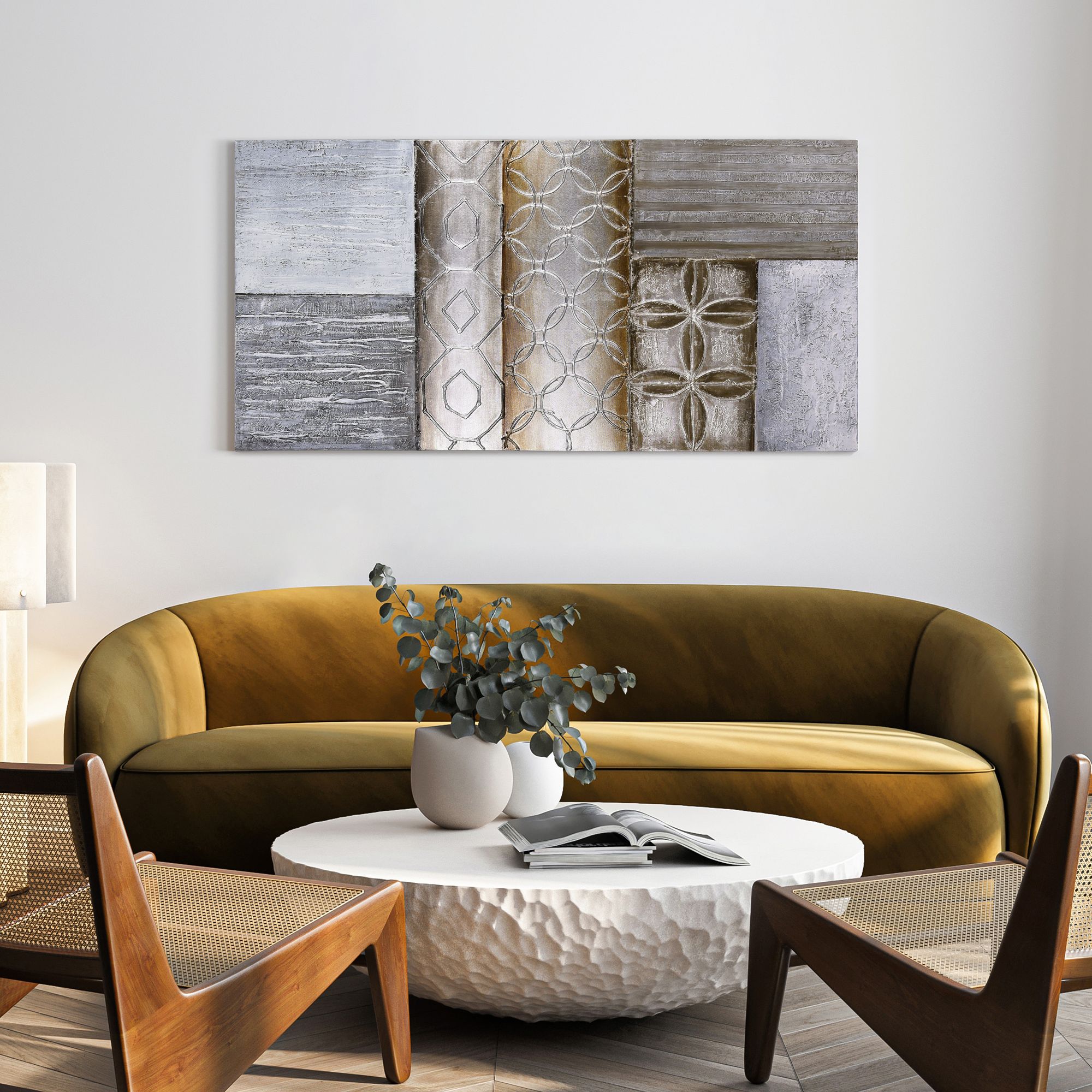 Stacked 1 60" Wide Hand-Painted Rectangular Canvas Wall Art in scene