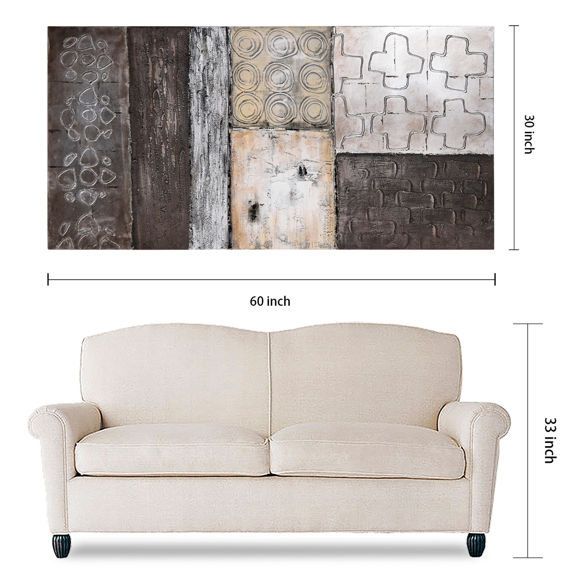 Stacked 2 60" Wide Hand-Painted Rectangular Canvas Wall Art