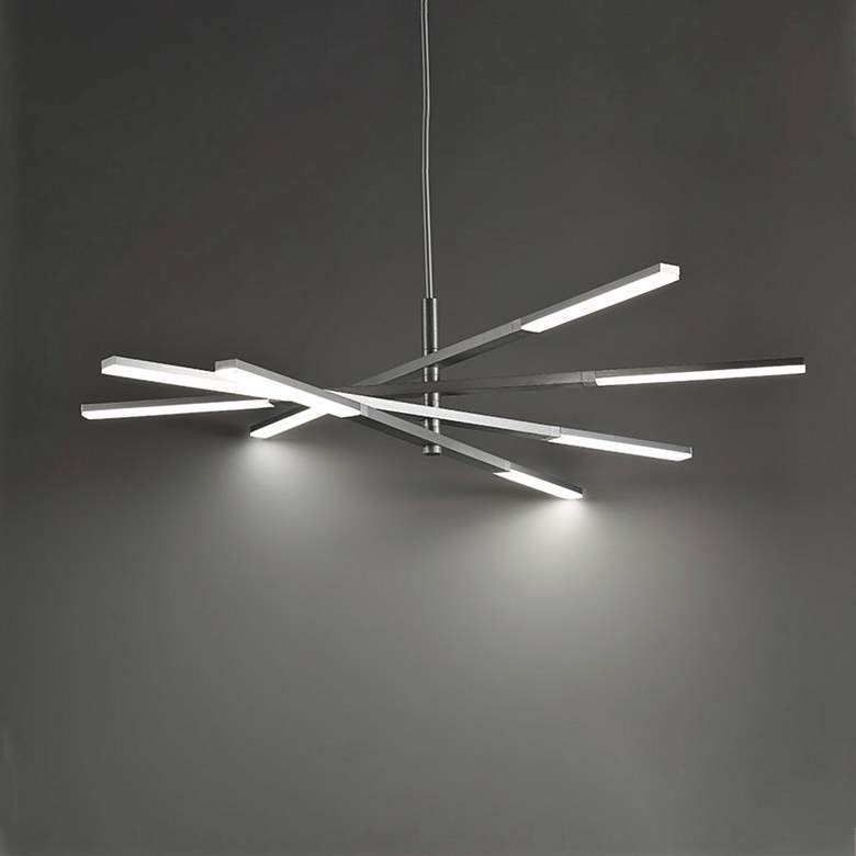 Image 3 Stacked 48" Wide Brushed Aluminum 8-Light LED Chandelier more views