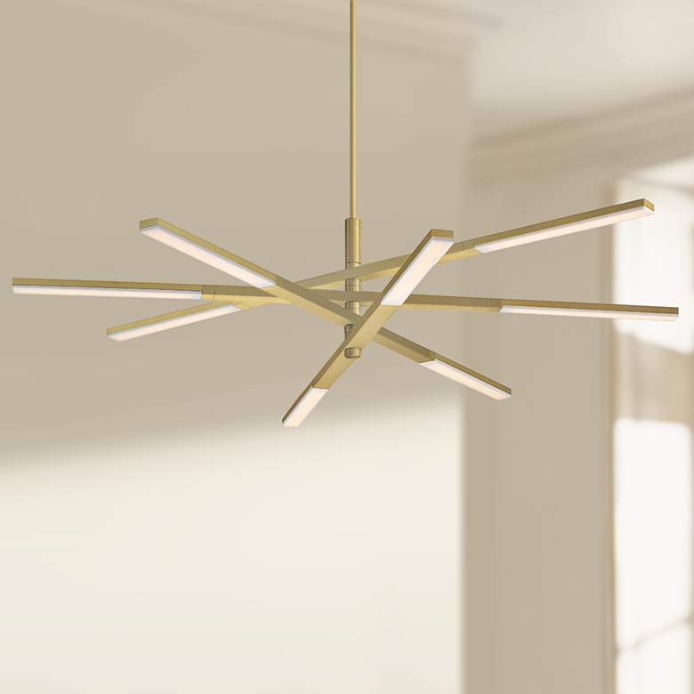 Stacked 48&quot;W Brushed Brass 8-Light LED Chandelier