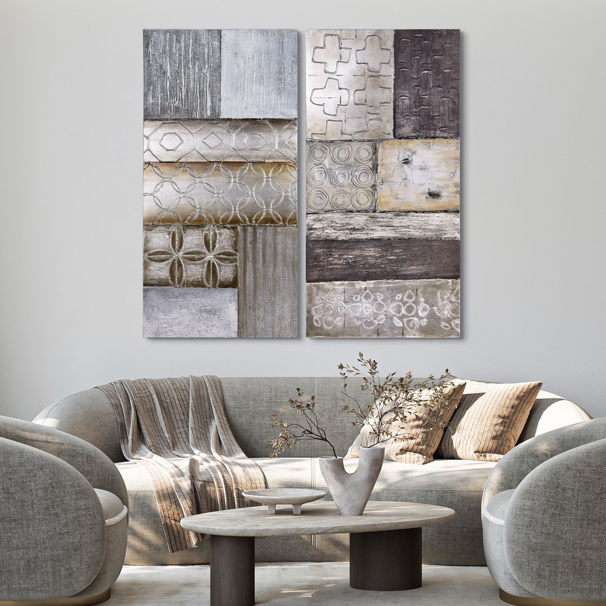 Image 6 Stacked 60" High 2-Piece Diptych Canvas Wall Art Set more views