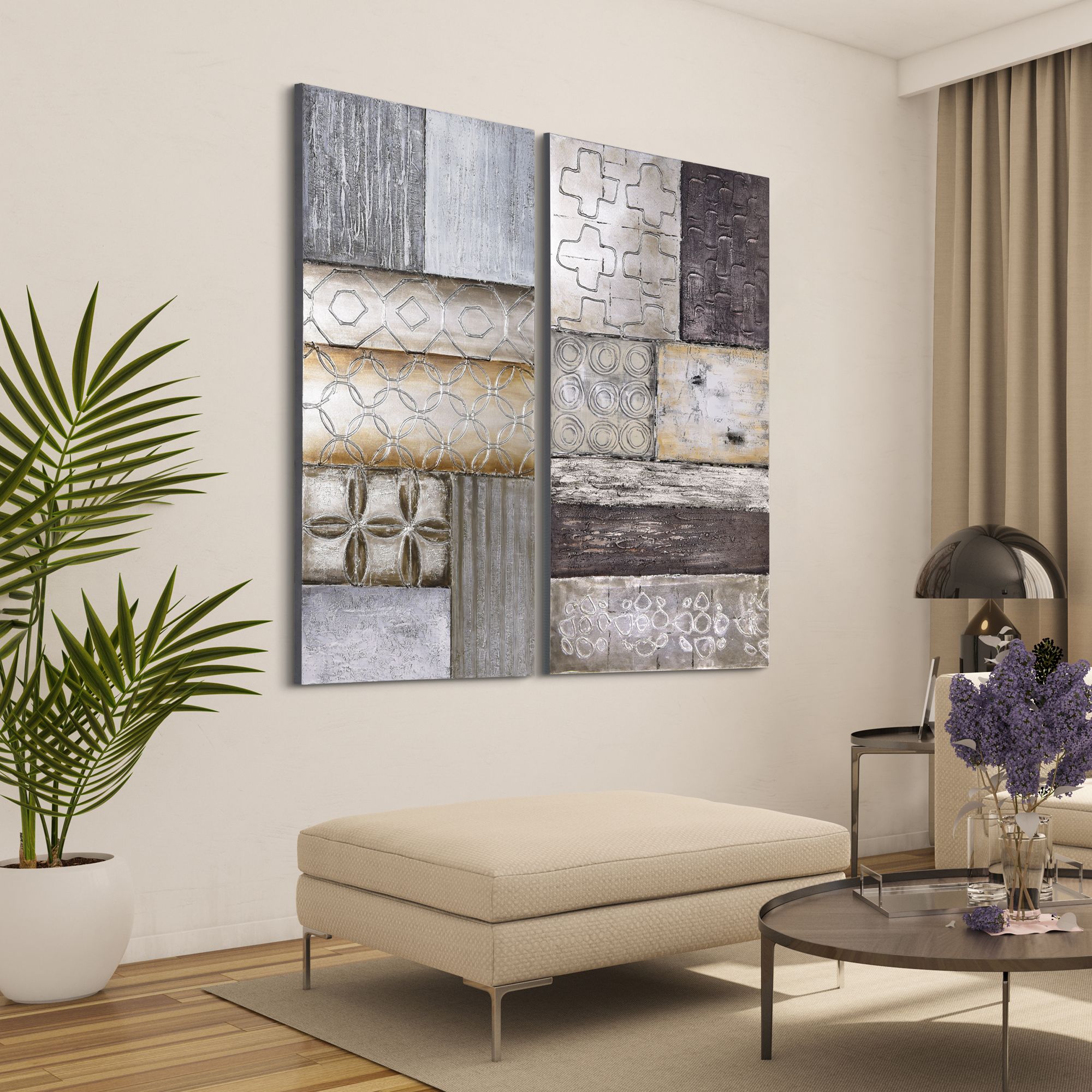 Image 7 Stacked 60" High 2-Piece Diptych Canvas Wall Art Set more views