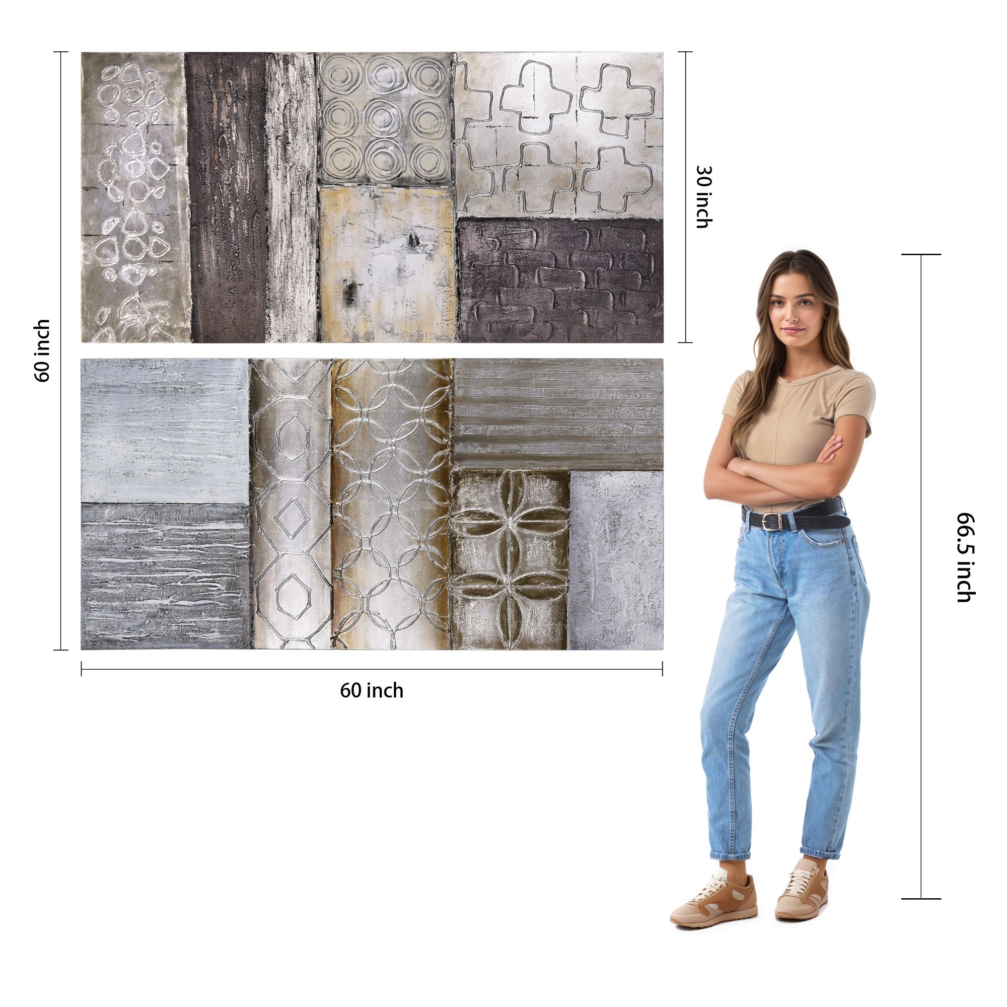 Stacked 60" High 2-Piece Diptych Canvas Wall Art Set