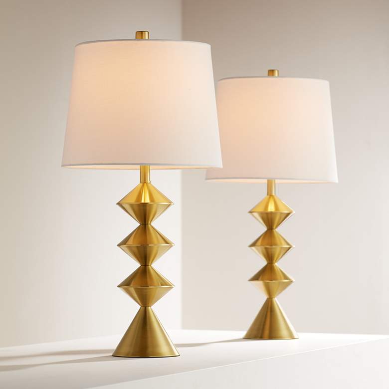 Image 2 Stacked Diamonds 24" Modern Gold Table Lamps Set of 2