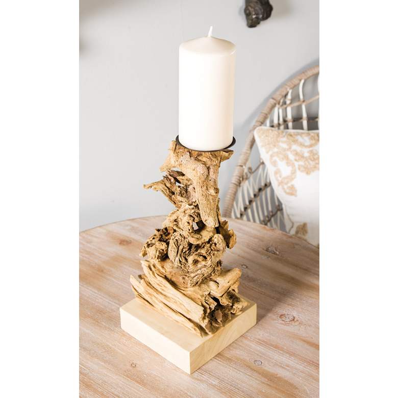Image 1 Stacked Driftwood 12 inch High Pillar Candle Holder