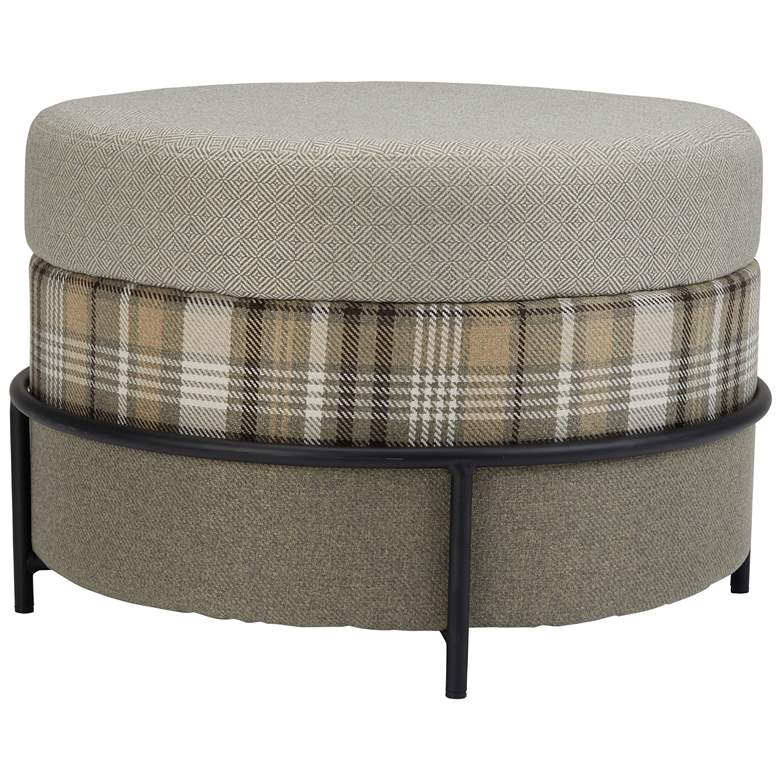 Image 1 Stacked Upholstered Ottoman with Metal Legs, Multicolor