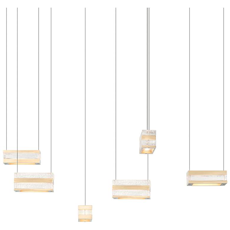 Image 1 Stacks 33.7" Wide 6-Light Modern Brass LED Pendant With Clear Glass