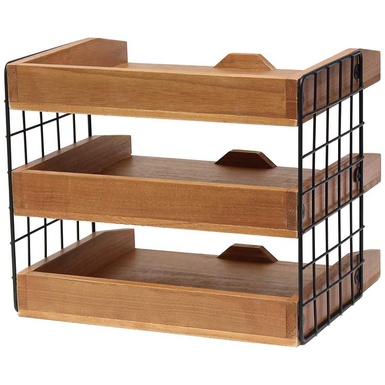 Image 5 Stacks Natural Wood 3-Shelf Desk Organizer Mail Letter Tray more views