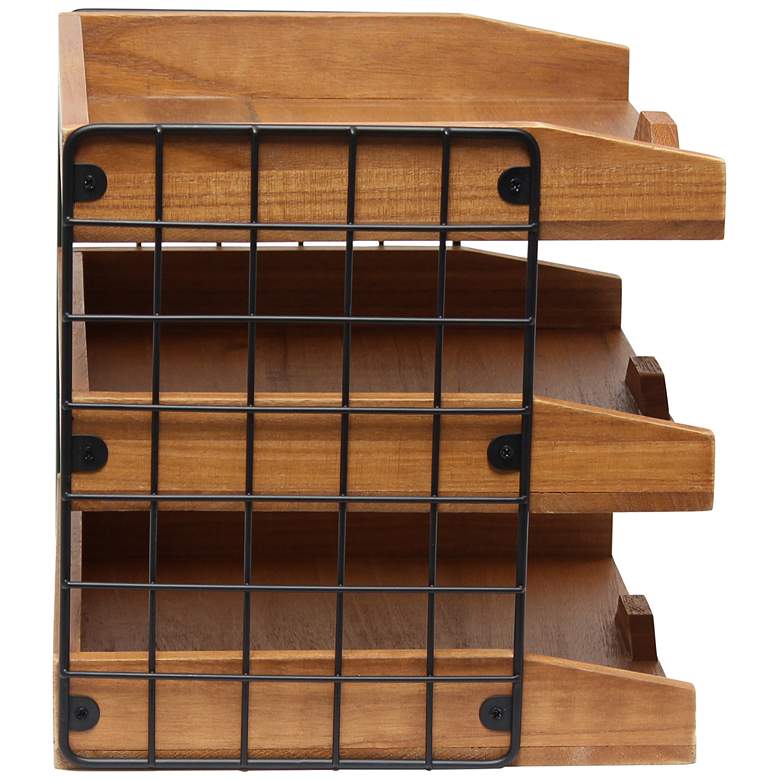 Image 6 Stacks Natural Wood 3-Shelf Desk Organizer Mail Letter Tray more views