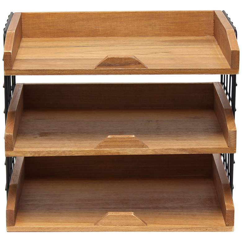 Stacks Natural Wood 3-Shelf Desk Organizer Mail Letter Tray more views