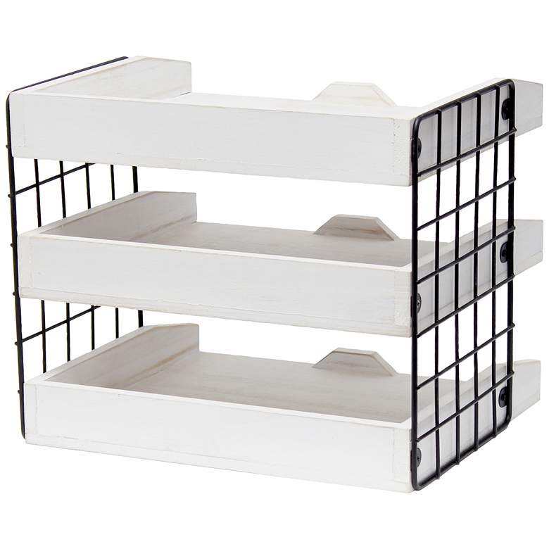 Image 5 Stacks White Wash 3-Shelf Desk Organizer Mail Letter Tray more views