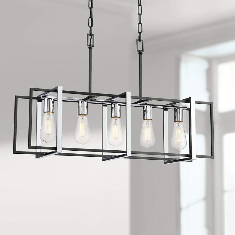 Image 1 Stafford 31 1/2"W Chrome Black 5-Light Island Pendant Light