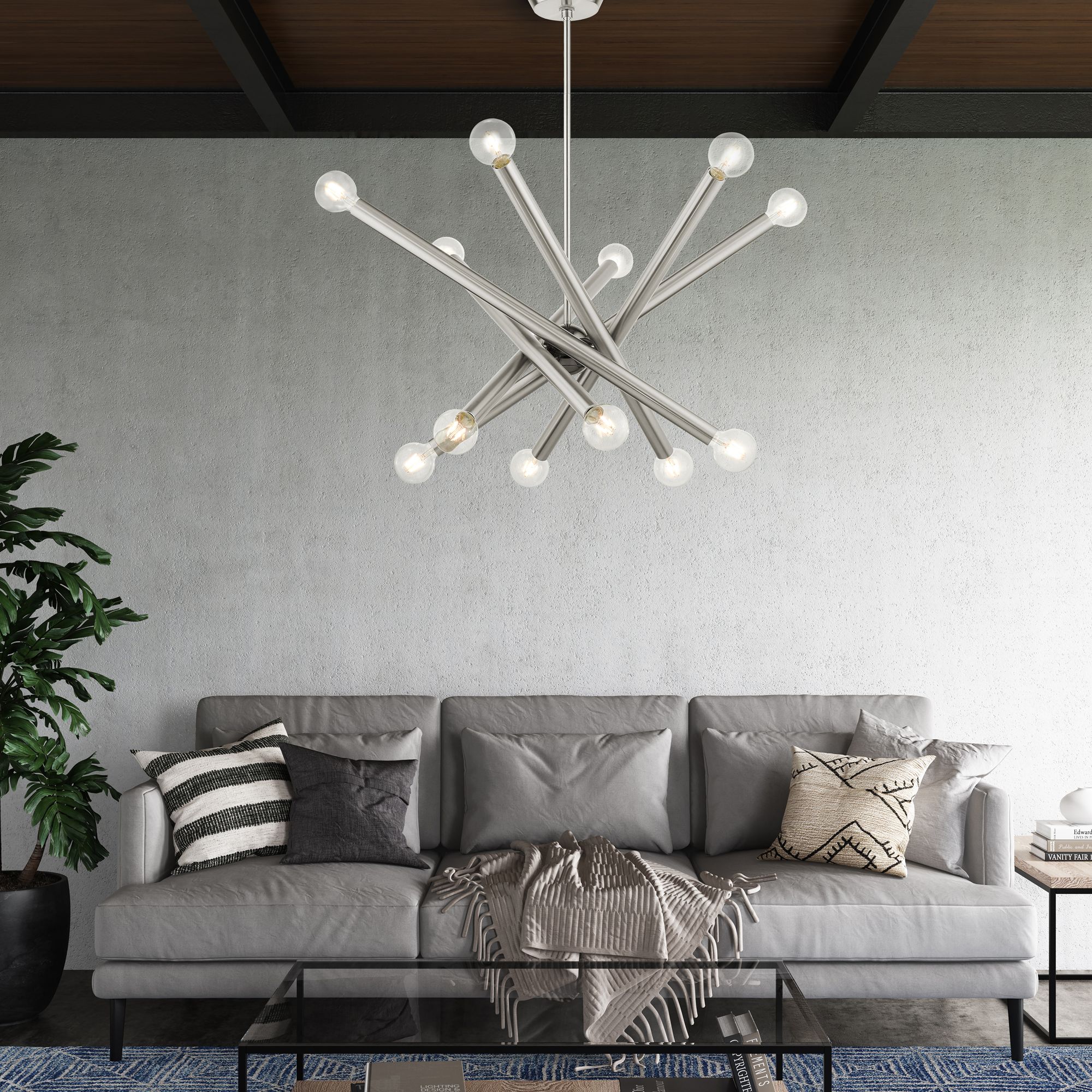 Stafford 34 1/2"W Brushed Nickel 12-Light Sputnik Pendant in scene