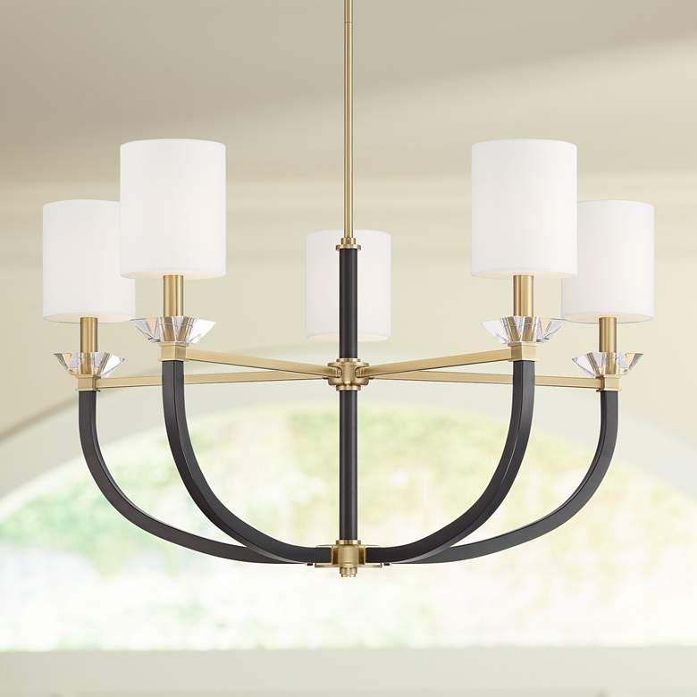 Image 1 Stag 36 1/2 inch Wide Soft Gold and Black 5-Light Chandelier