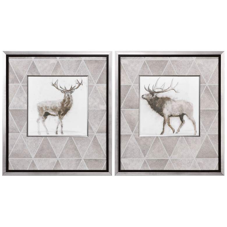 Image 1 Stag and Elk 34 1/2 inchH 2-Piece Framed Wall Art Print Set