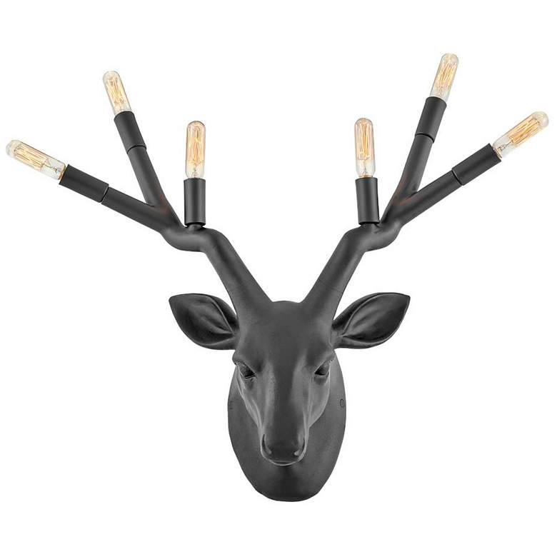 Image 1 Stag Deer Head 20" High Black Finish Modern Rustic Plug-In Wall Sconce