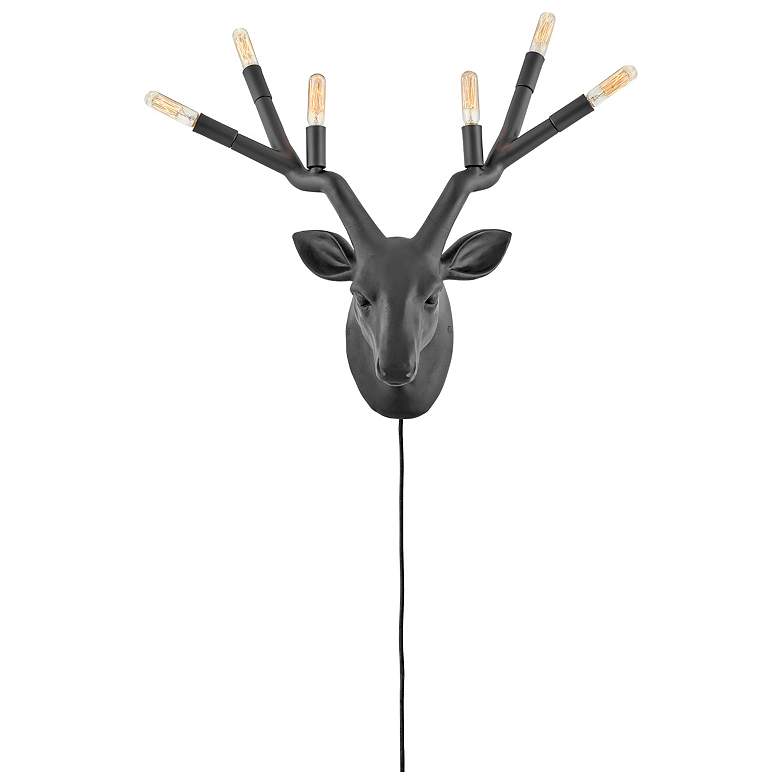 Image 4 Stag Deer Head 20" High Black Finish Modern Rustic Plug-In Wall Sconce more views