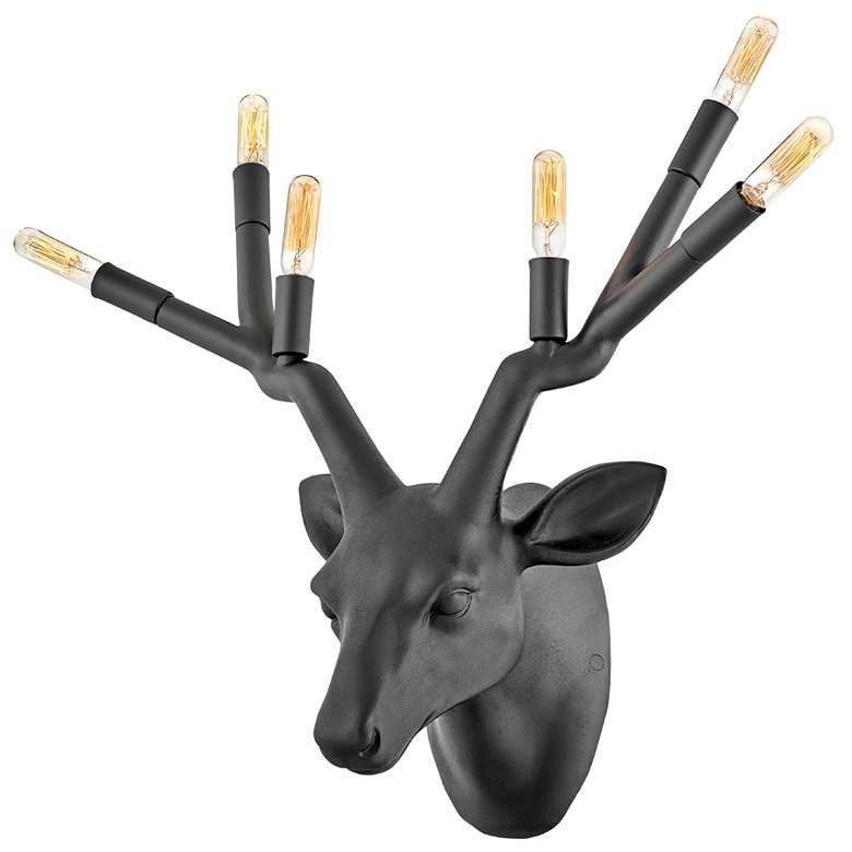 Image 5 Stag Deer Head 20" High Black Finish Modern Rustic Plug-In Wall Sconce more views