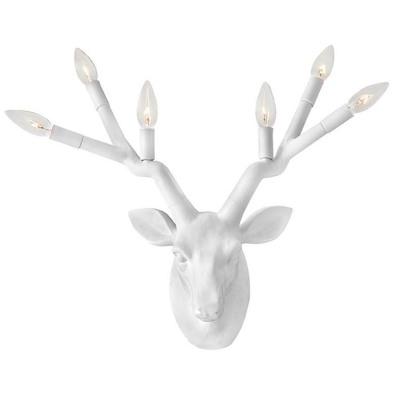 Image 1 Stag Deer Head 20 inch High White Finish Modern Rustic Plug-In Wall Sconce