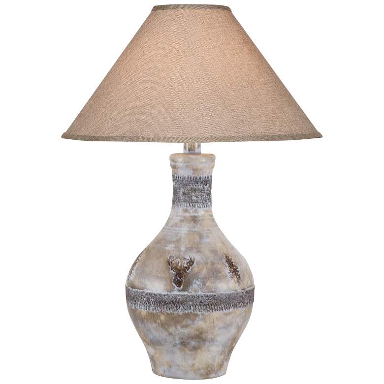 Image 1 Stag Deer Head 30" High Gray Wash Hydrocal Vase Table Lamp