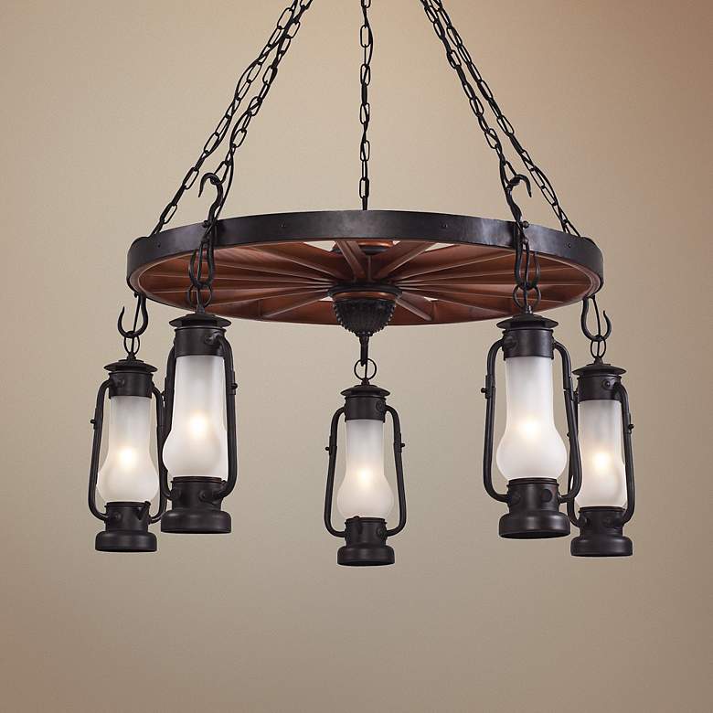 Image 1 Stagecoach 45" Wide Rustic Wagon Wheel Chandelier