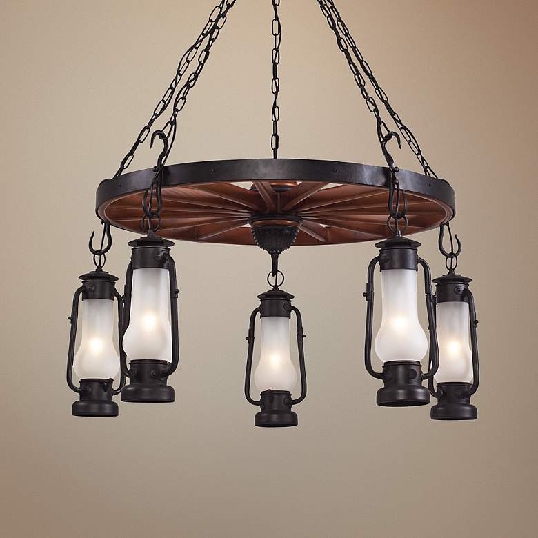 Image 1 Stagecoach 45 inch Wide Rustic Wagon Wheel Chandelier