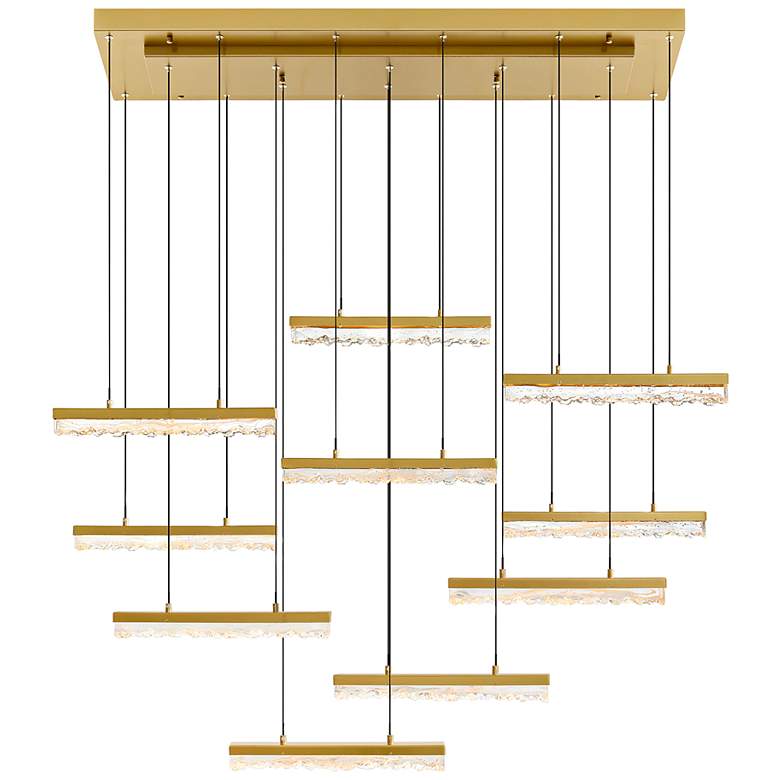 Image 1 Stagger 48" Wide Brass 10-Light LED Linear Chandelier