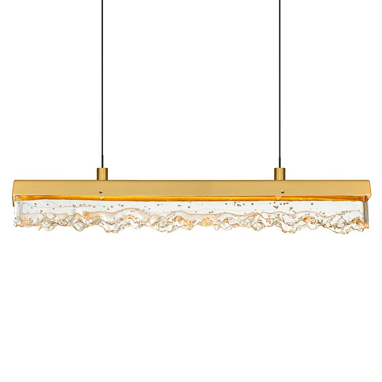 Image 4 Stagger 48" Wide Brass 10-Light LED Linear Chandelier more views