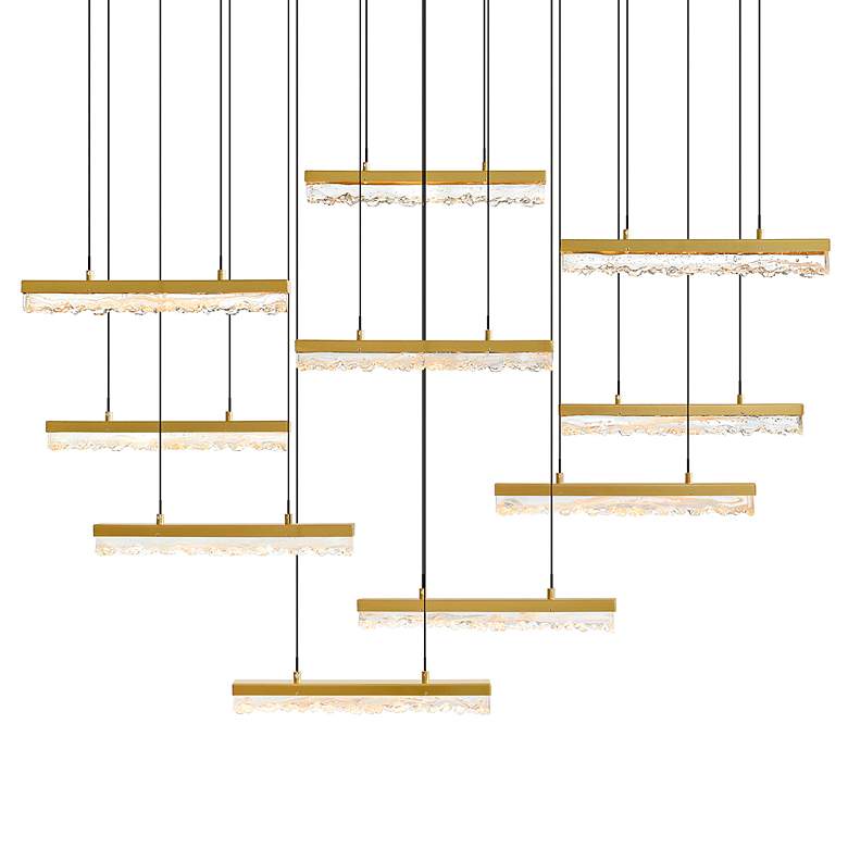 Image 6 Stagger 48" Wide Brass 10-Light LED Linear Chandelier more views