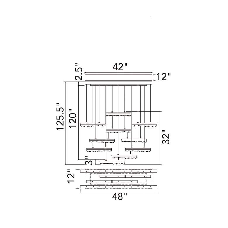 Image 7 Stagger 48" Wide Brass 10-Light LED Linear Chandelier more views