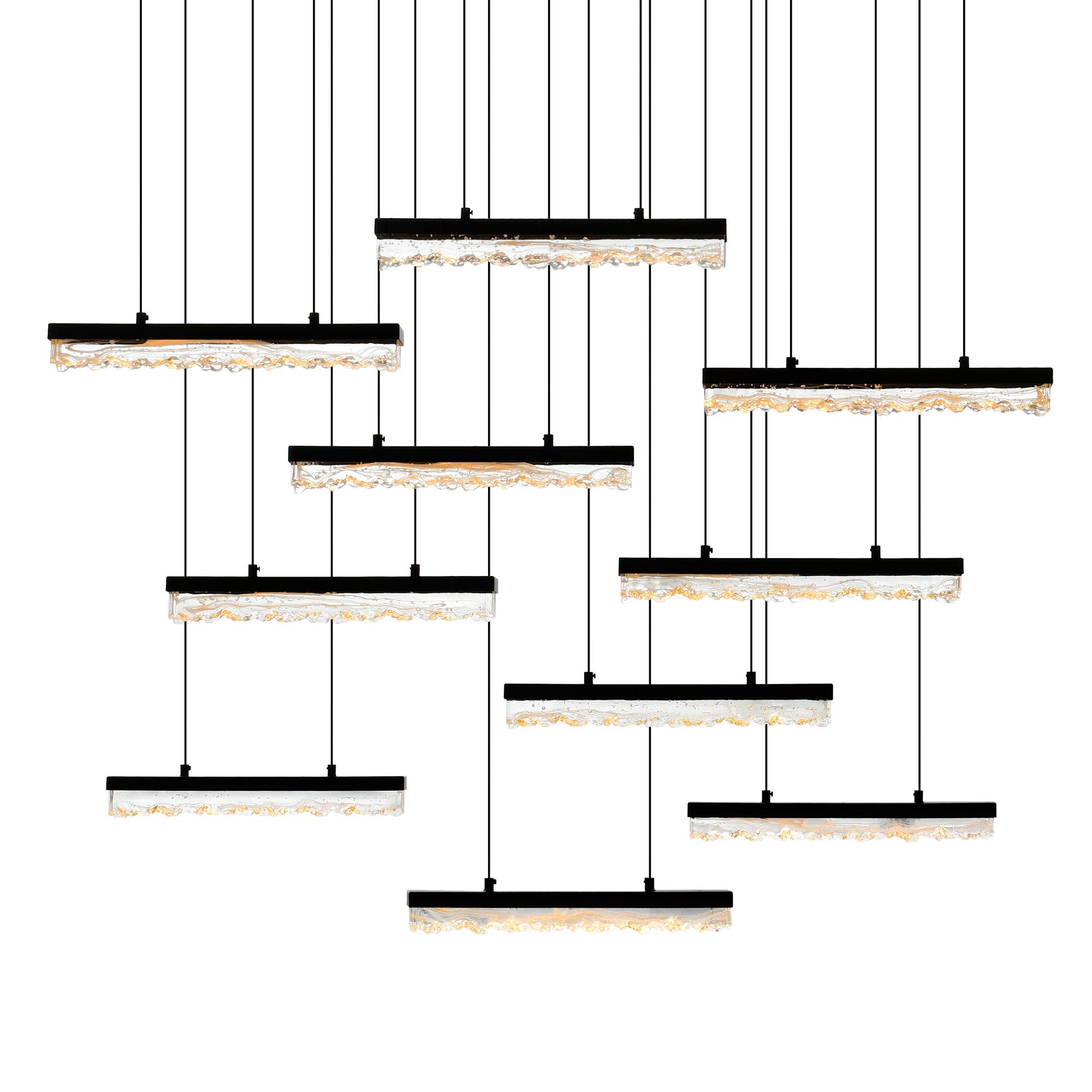 Image 2 Stagger Integrated LED 48in Black Chandelier with Handcrafted Glass more views