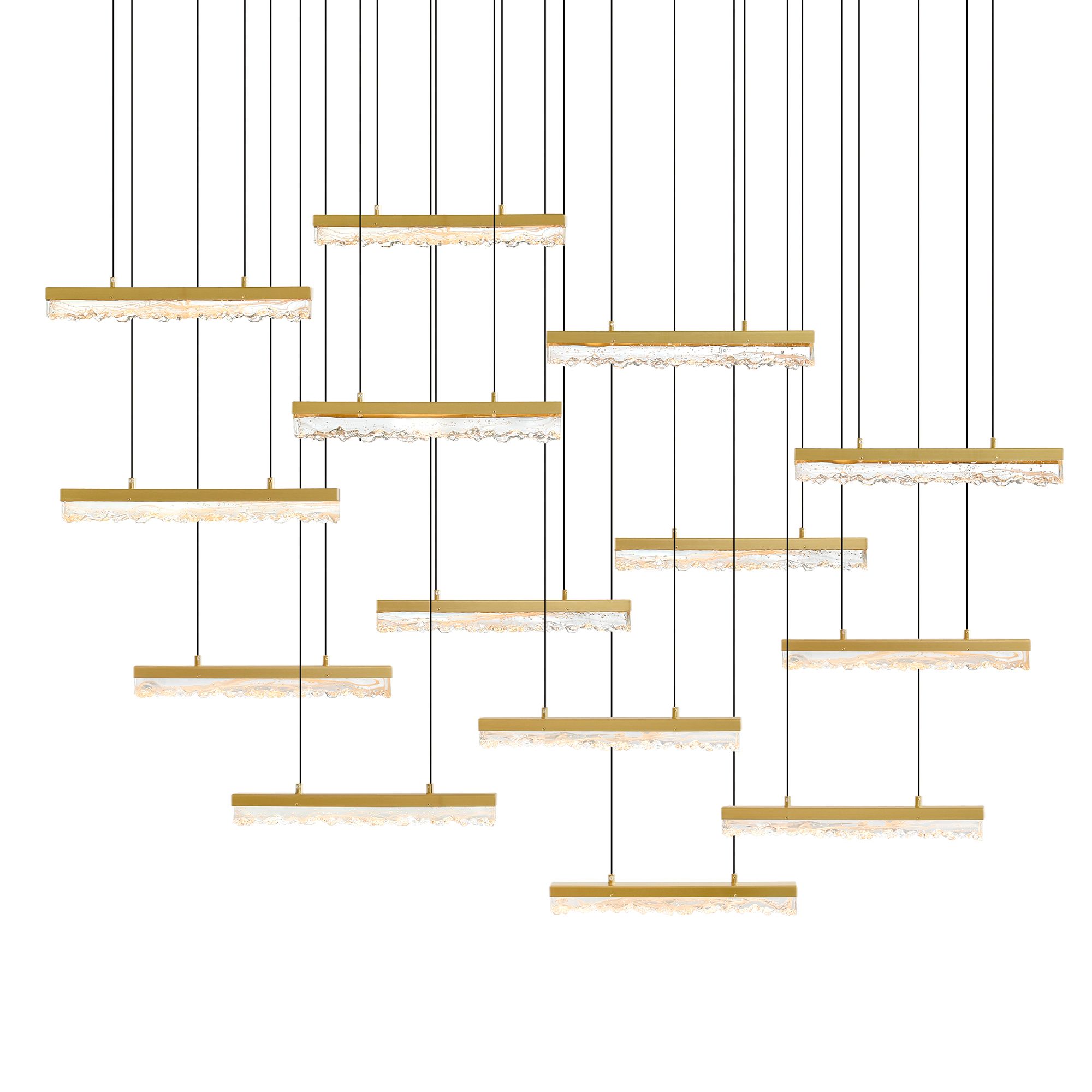 Image 2 Stagger Integrated LED 60in Brass Chandelier with Handcrafted Glass more views