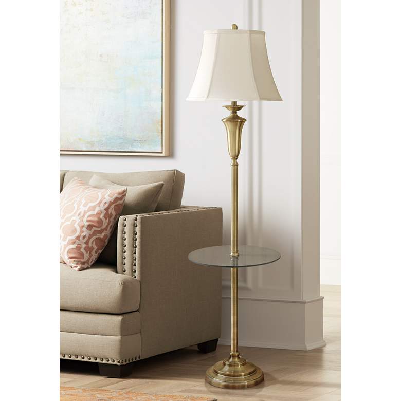 Staicey 61&quot; Brushed Brass Tray Table Floor Lamp